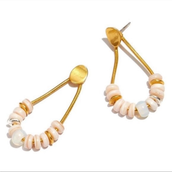 NWT Madewell Mother of Pearl Beaded Gold Dangle Earrings - Picture 2 of 4